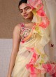 Designer Ruffle Saree In Lemon Yellow Color